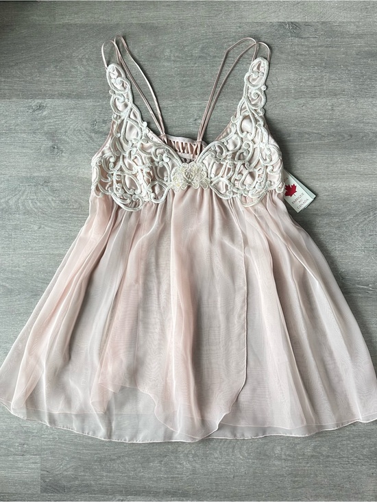 Romantic night Other - Deadstock 90s Coquette Sheer Pink Lace Slip Dress Made in Canada